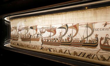 A close-up of the Bayeux Tapestry