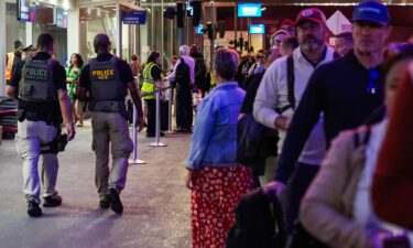 An Immigration and Customs Enforcement agent is seen at a TSA checkpoint at Atlanta’s international airport.