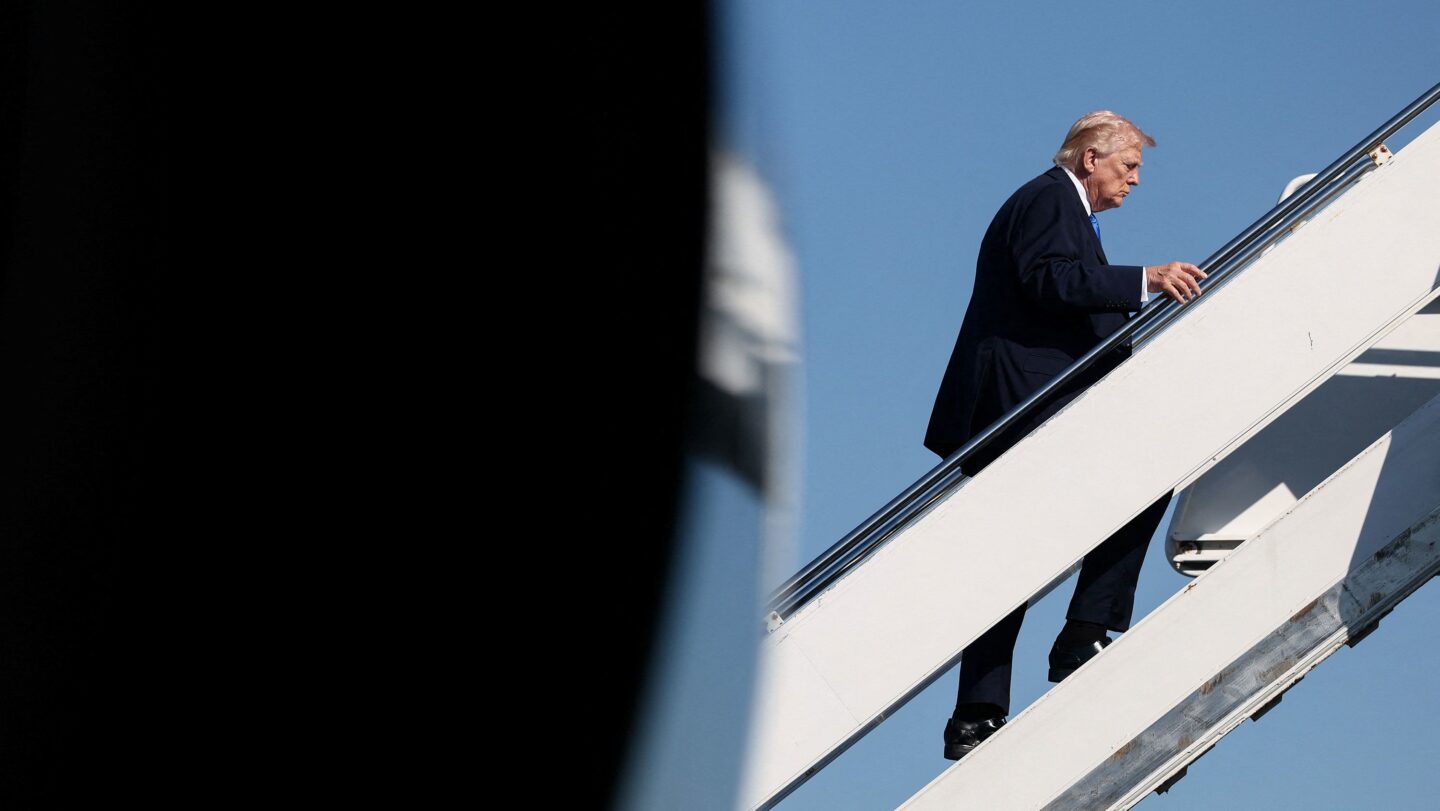 <i>Kevin Lamarque/Reuters via CNN Newsource</i><br/>President Donald Trump boards Air Force One as he departs West Palm Beach