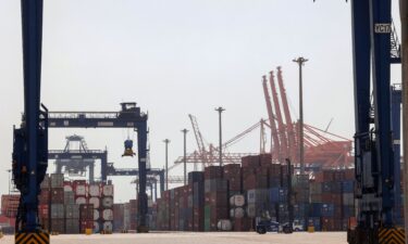 A file photo shows a view of cranes and shipping containers at a loading dock of Jeddah's Islamic Seaport on Saudi Arabia's western Red Sea coast on March 1