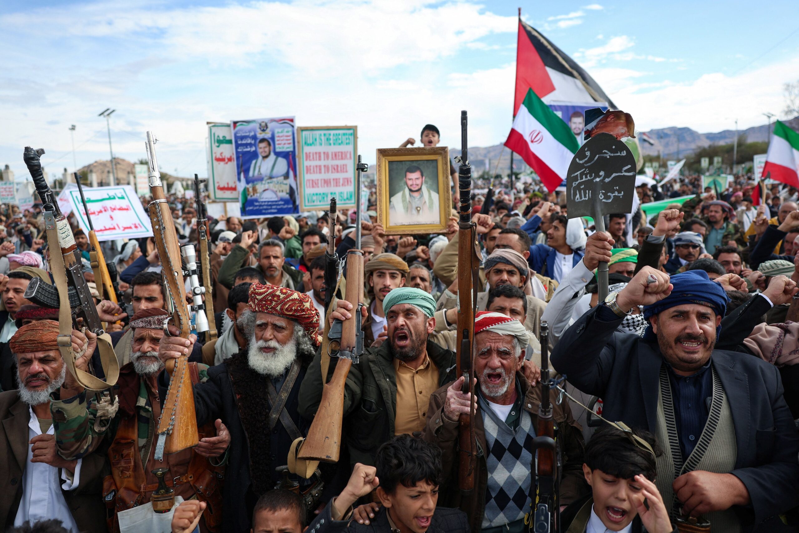 <i>Khaled Abdullah/Reuters via CNN Newsource</i><br/>Houthi supporters demonstrate in solidarity with Iran in Sanaa