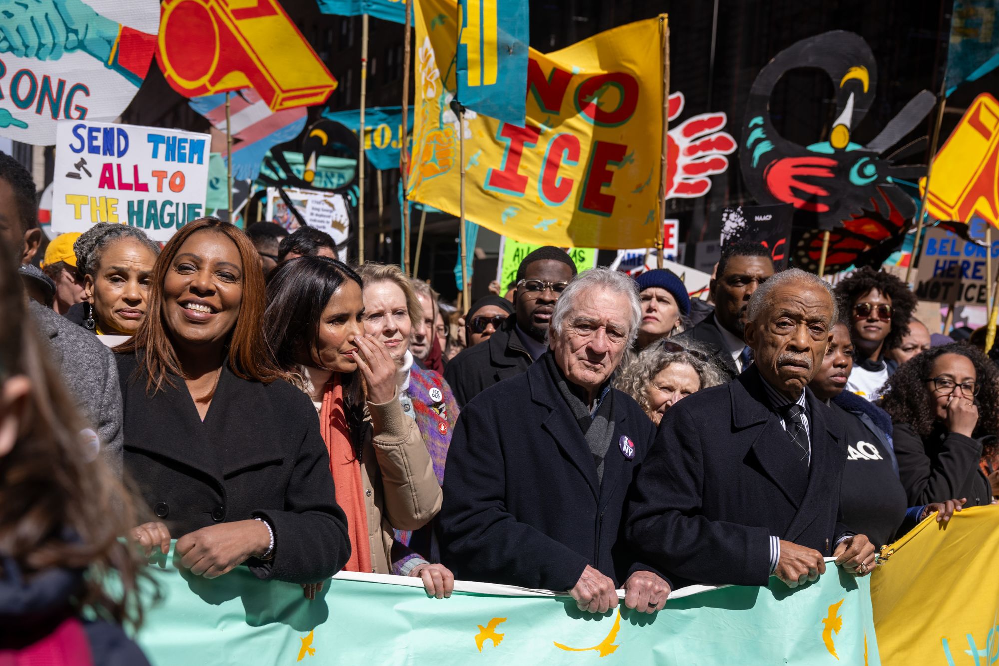 <i>Sarah Moon/CNN via CNN Newsource</i><br/>Protesters wearing inflatables attend the 