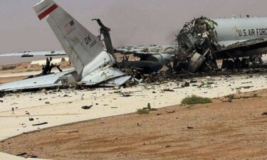 A US Air Force E-3 Sentry Airborne Warning and Control System plane is seen at Prince Sultan Air Base on March 11