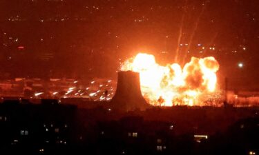 A fire blazes after an industrial building and a fuel tanker at Israel's Oil Refineries were hit by debris from an intercepted Iranian missile