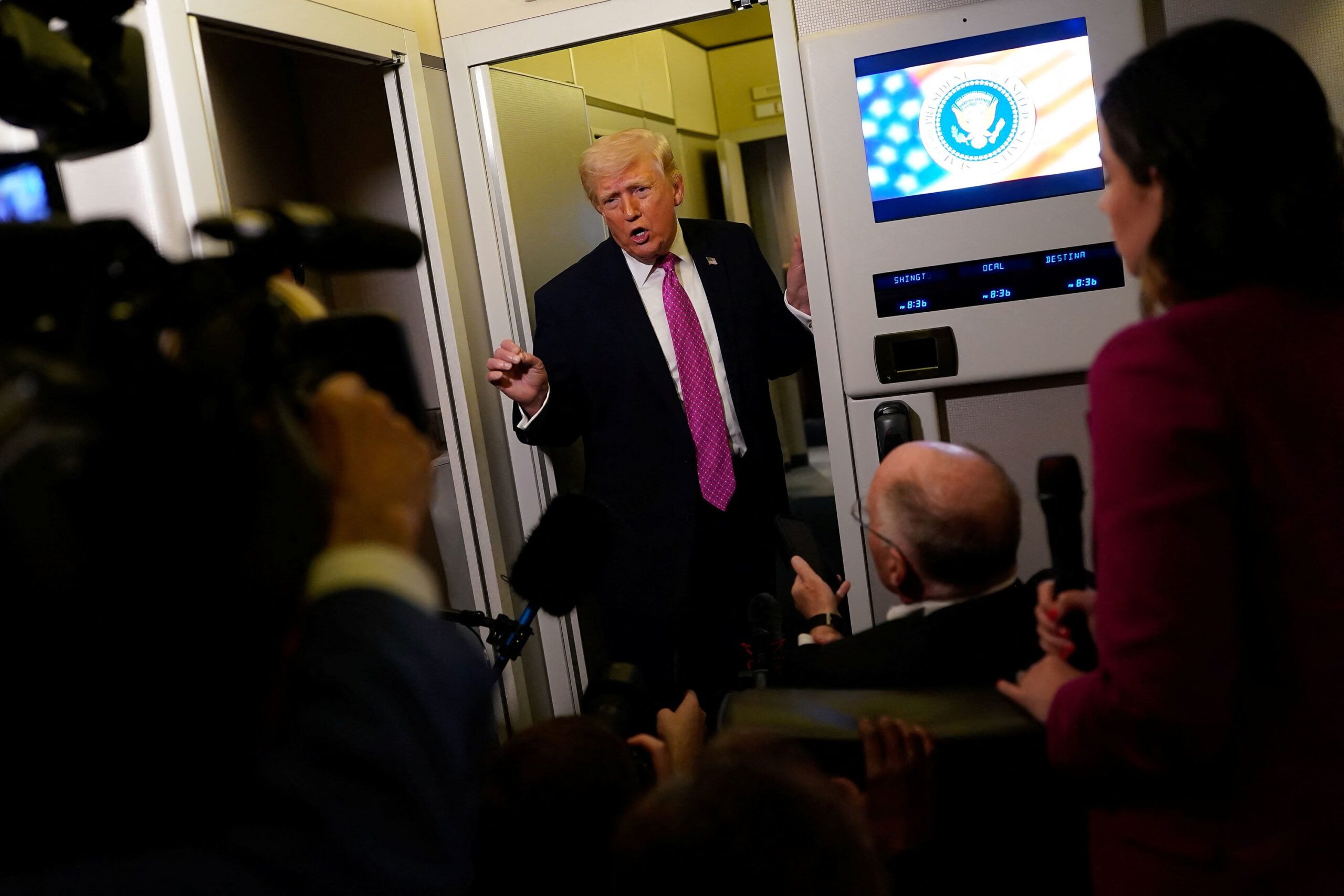 <i>Elizabeth Frantz/Reuters via CNN Newsource</i><br/>President Donald Trump talks to the press aboard Air Force One en route to Joint Base Andrews