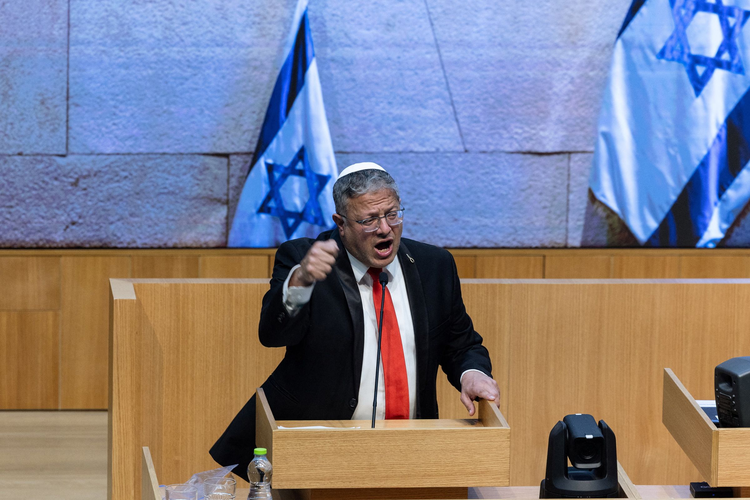 <i>Oren Ben Hakoon/Reuters via CNN Newsource</i><br/>Israel's far-right National Security Minister Itamar Ben-Gvir speaks as Israel's parliament passes a law on Monday that expands the death penalty for Palestinians convicted of terrorism and nationalistic murders.