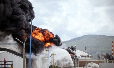 A blaze after Israel's Fire and Rescue Service said that an industrial building and a fuel tanker at Israel's Oil Refineries were hit by debris from an intercepted Iranian missile