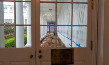 The walkway of the colonnade is dug up as construction takes place on the White House