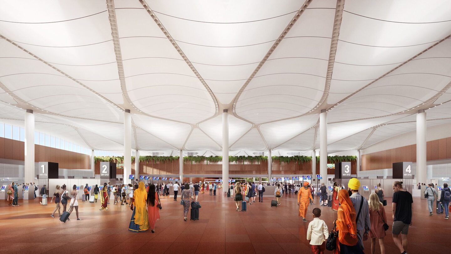<i>NIA via CNN Newsource</i><br/>This rendering shows an aerial view of what Noida International will look like when its next phase is complete.