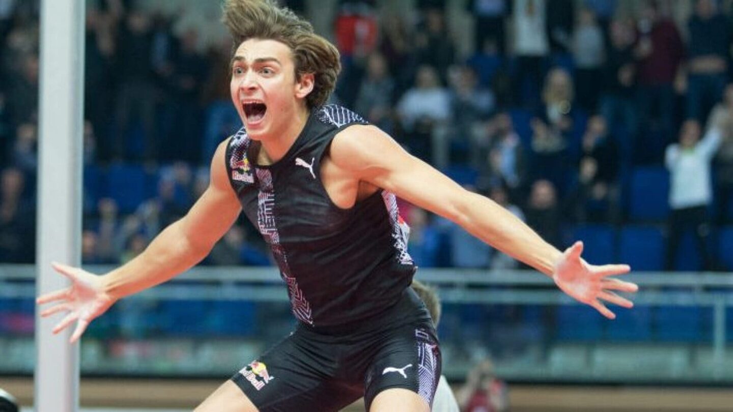 Sweden's Armand Duplantis reacts after his jump setting a world pole vault record of 6.17 metres at the Orlen Copernicus Cup 2020 World Athletics Indoor meeting on February 08