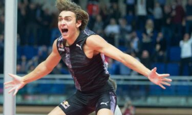Sweden's Armand Duplantis reacts after his jump setting a world pole vault record of 6.17 metres at the Orlen Copernicus Cup 2020 World Athletics Indoor meeting on February 08