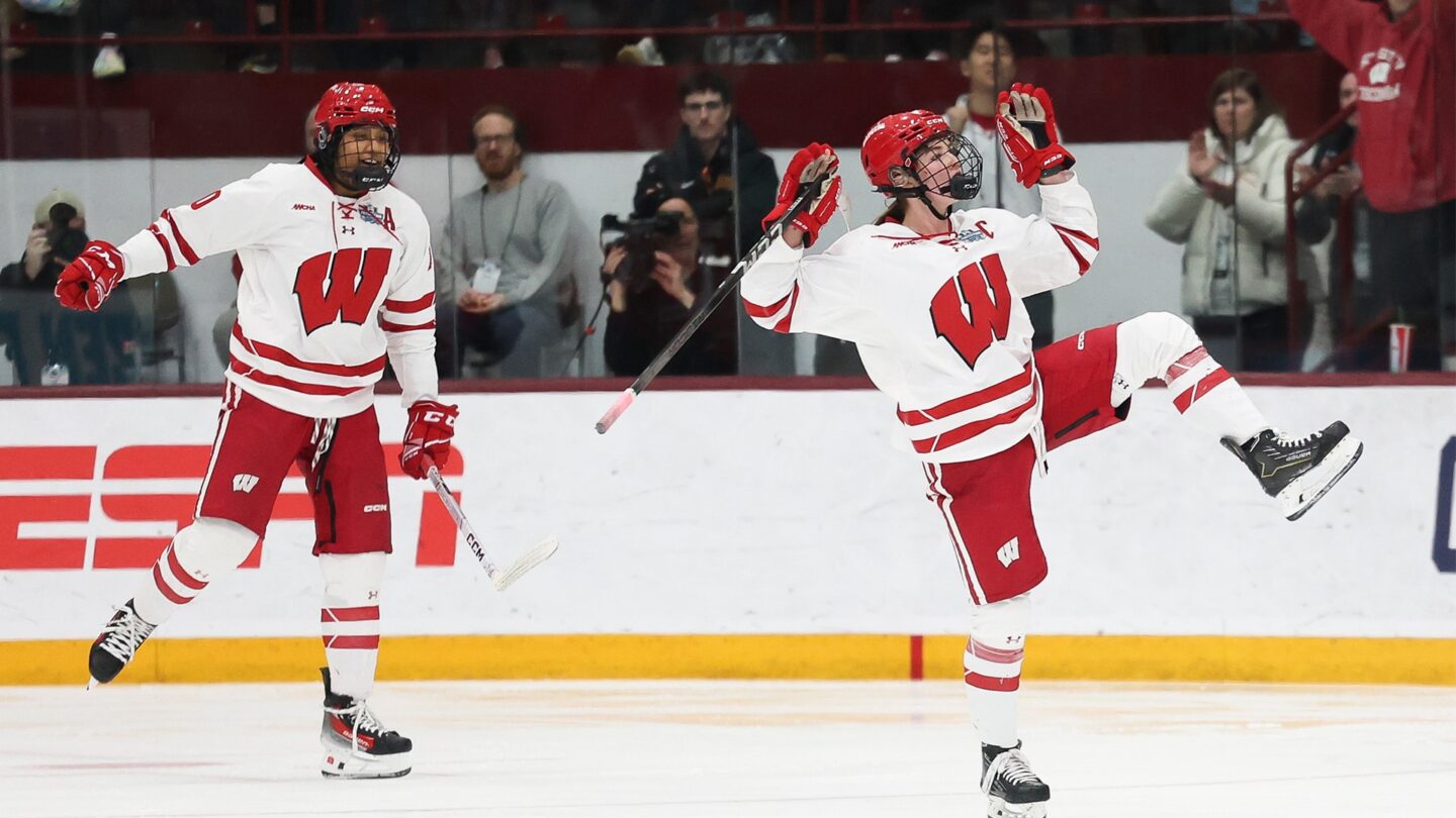 <i>NBC Olympics</i><br/>Caroline Harvey celebrates a goal for the Wisconsin Badgers