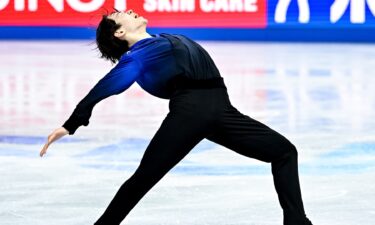 Yuma Kagiyama competes in the free skate at the 2026 World Figure Skating Championships.