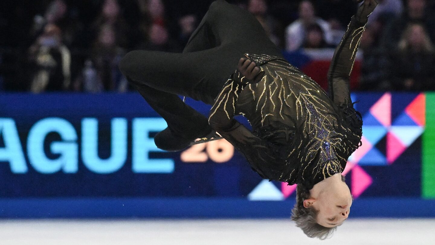 <i>NBC Olympics</i><br/>Ilia Malinin competes in the free skate at the 2026 World Figure Skating Championships.