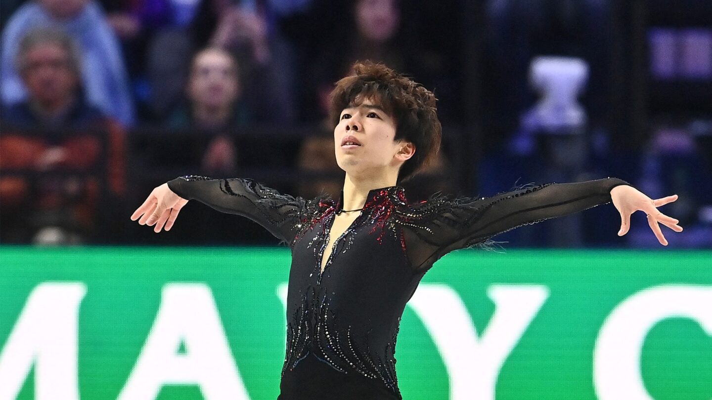 <i>NBC Olympics</i><br/>Shun Sato competes in the free skate at the 2026 World Figure Skating Championships.