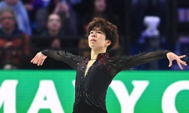 Shun Sato competes in the free skate at the 2026 World Figure Skating Championships.