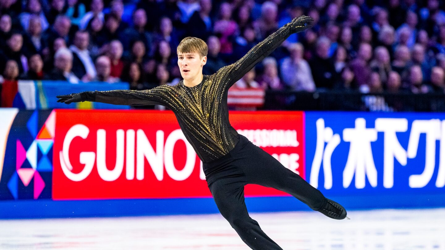 <i>NBC Olympics</i><br/>Andrew Torgashev competes in the free skate at the 2026 World Figure Skating Championships.