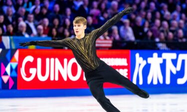 Andrew Torgashev competes in the free skate at the 2026 World Figure Skating Championships.