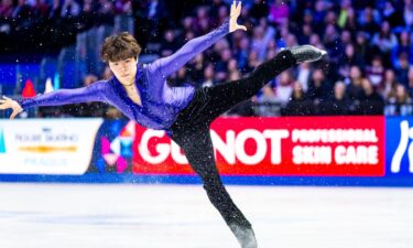 Shun Sato performs during the men's short program at the 2026 World Figure Skating Championships.