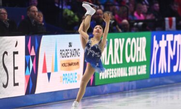 Mone Chiba competes during the women's free skate at the 2026 World Figure Skating Championships.