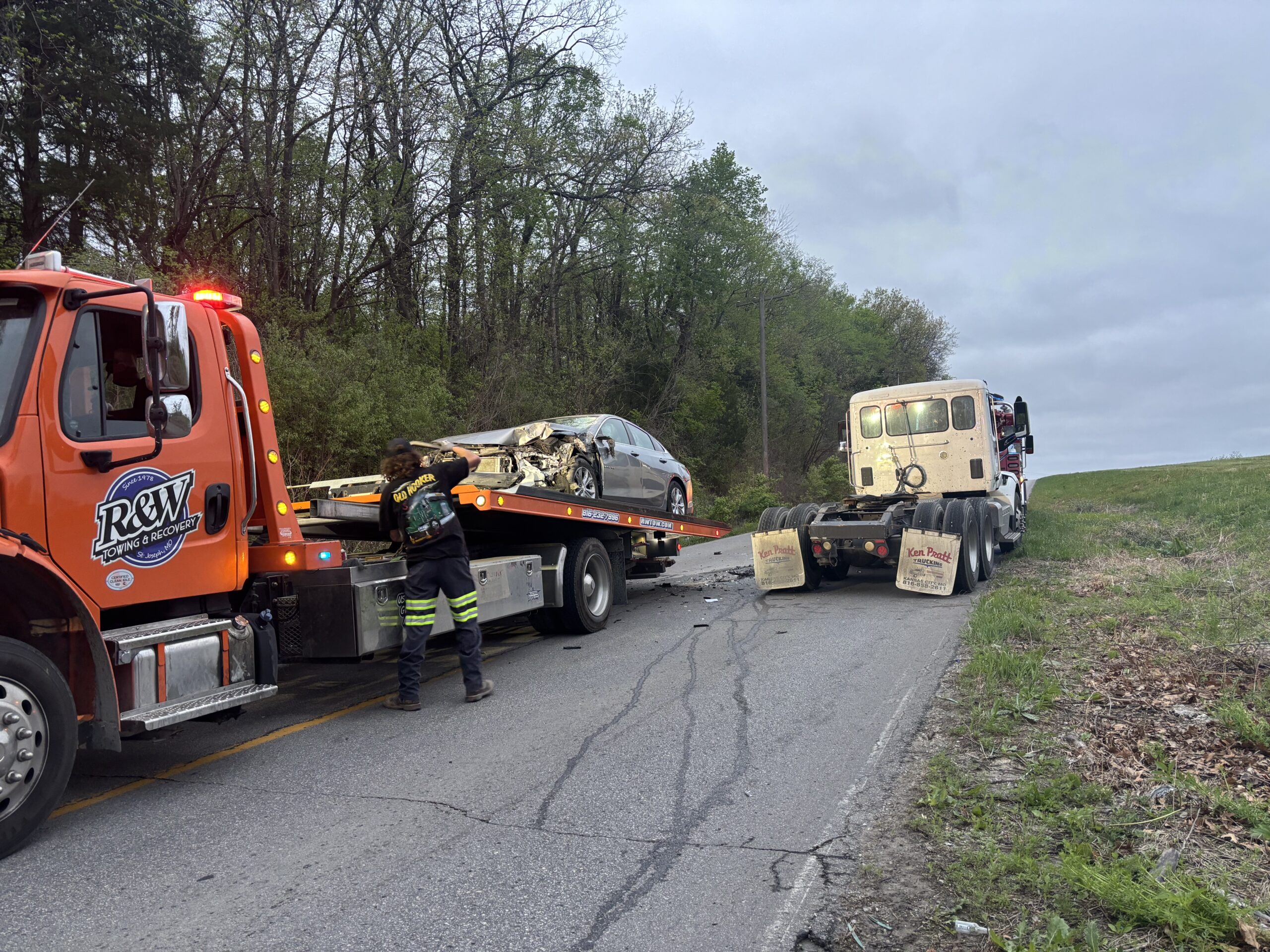 A vehicle was severely damaged after a semi crash on S 22nd street