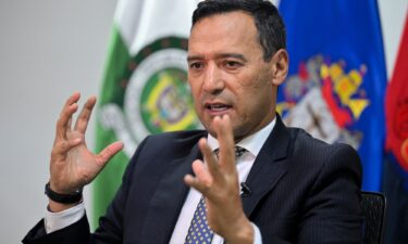 Colombia's Defense Minister Pedro Sánchez at the Colombian government-run defense manufacturer INDUMIL (Industria Militar) headquarters in Bogota on March 16.