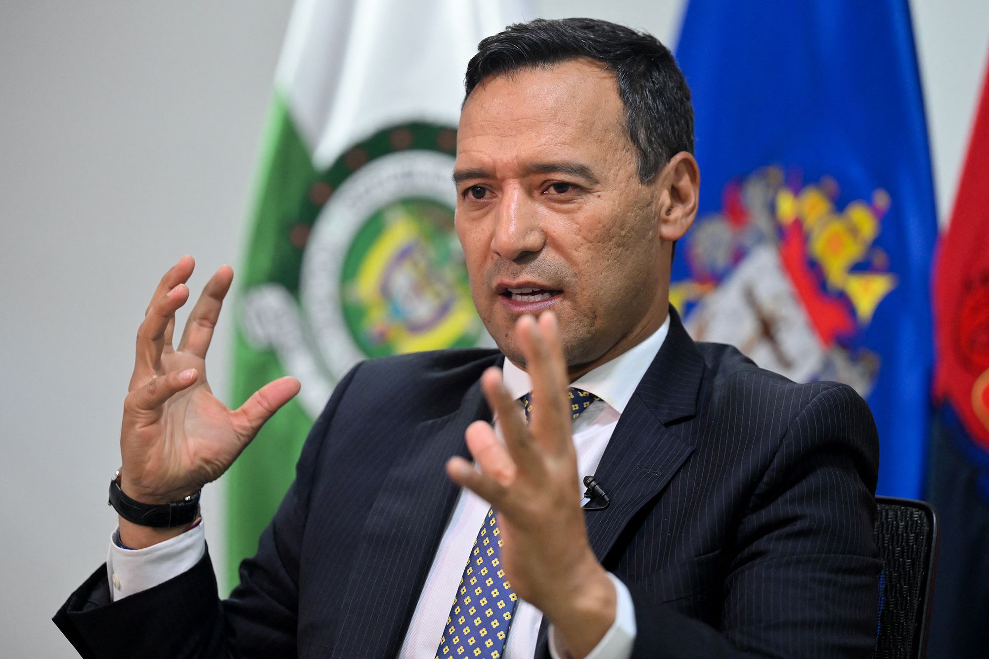 <i>Alejandro Gonzalez/AFP/Getty Images via CNN Newsource</i><br/>Colombia's Defense Minister Pedro Sánchez at the Colombian government-run defense manufacturer INDUMIL (Industria Militar) headquarters in Bogota on March 16.