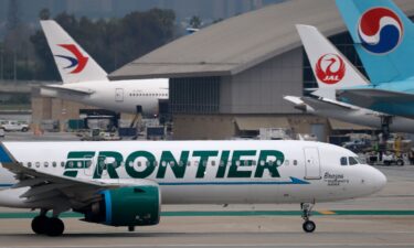 A Frontier Airlines Airbus A321 is seen at Los Angeles International Airport in this file photo taken in January 2025.