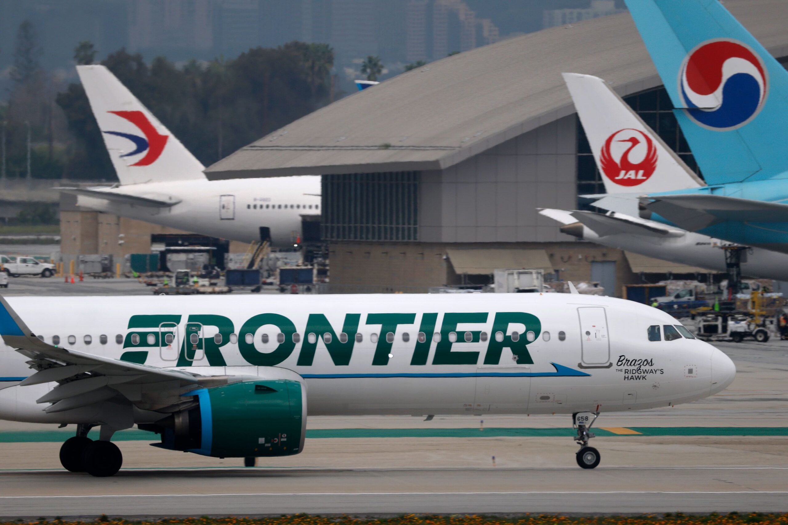 <i>Kevin Carter/Getty Images/FILE via CNN Newsource</i><br/>A Frontier Airlines Airbus A321 is seen at Los Angeles International Airport in this file photo taken in January 2025.