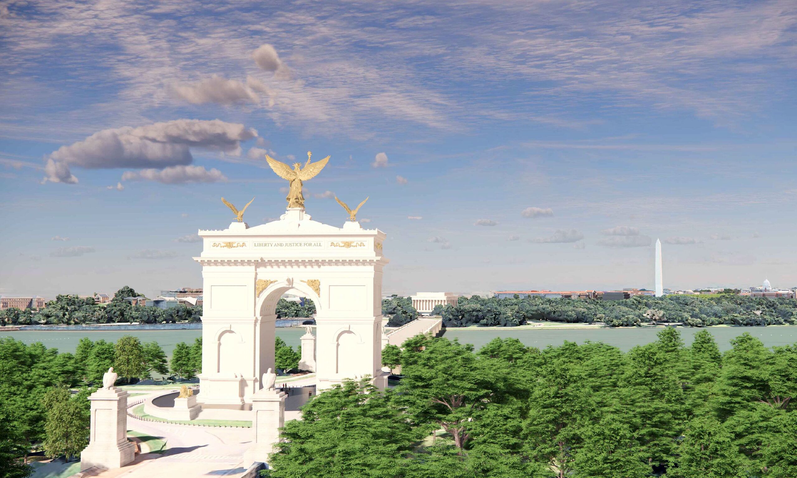 <i>US Commission of Fine Arts via CNN Newsource</i><br/>This rendering shows the design for President Donald Trump’s proposed “Triumphal Arch” in Washington