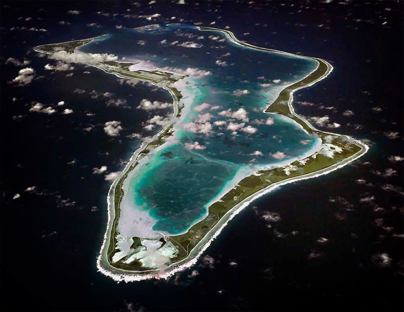 <i>US Navy/AP via CNN Newsource</i><br/>Chagos islands pictured from above. Diego Garcia