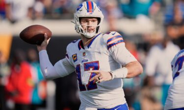 Buffalo Bills quarterback Josh Allen throws a pass during the second half of an NFL wild card game against the Jacksonville Jaguars on January 11 in Florida.
