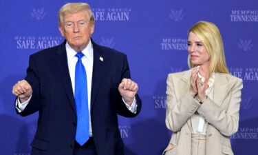 President Donald Trump and Attorney General Pam Bondi participate in a roundtable discussion on public safety at a Tennessee Air National Guard Base in Memphis