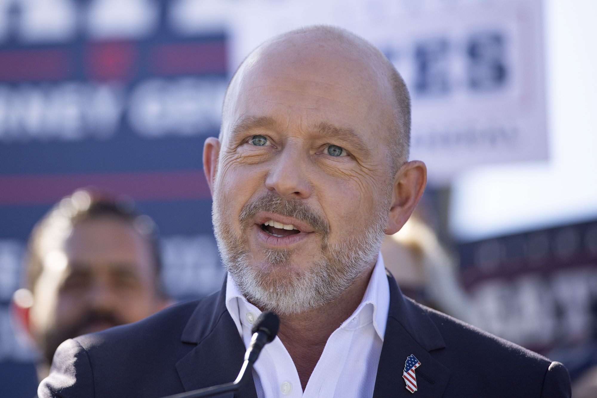 <i>Kayla Bartkowski/Los Angeles Times/Getty Images via CNN Newsource</i><br/>Republican gubernatorial candidate Steve Hilton speaks to reporters in Huntington Beach