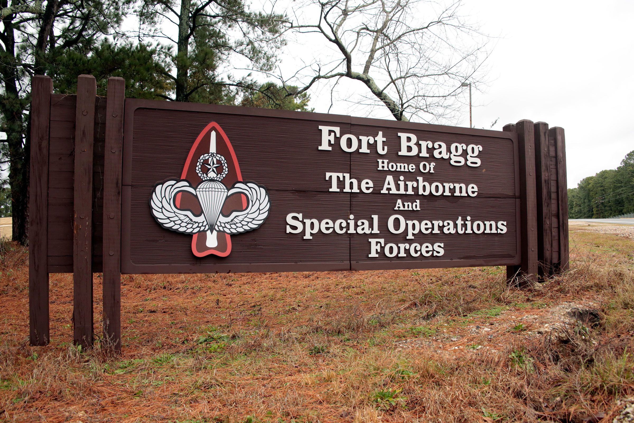 <i>Chris Seward/AP/File via CNN Newsource</i><br/>A sign at an entrance gate at Fort Bragg