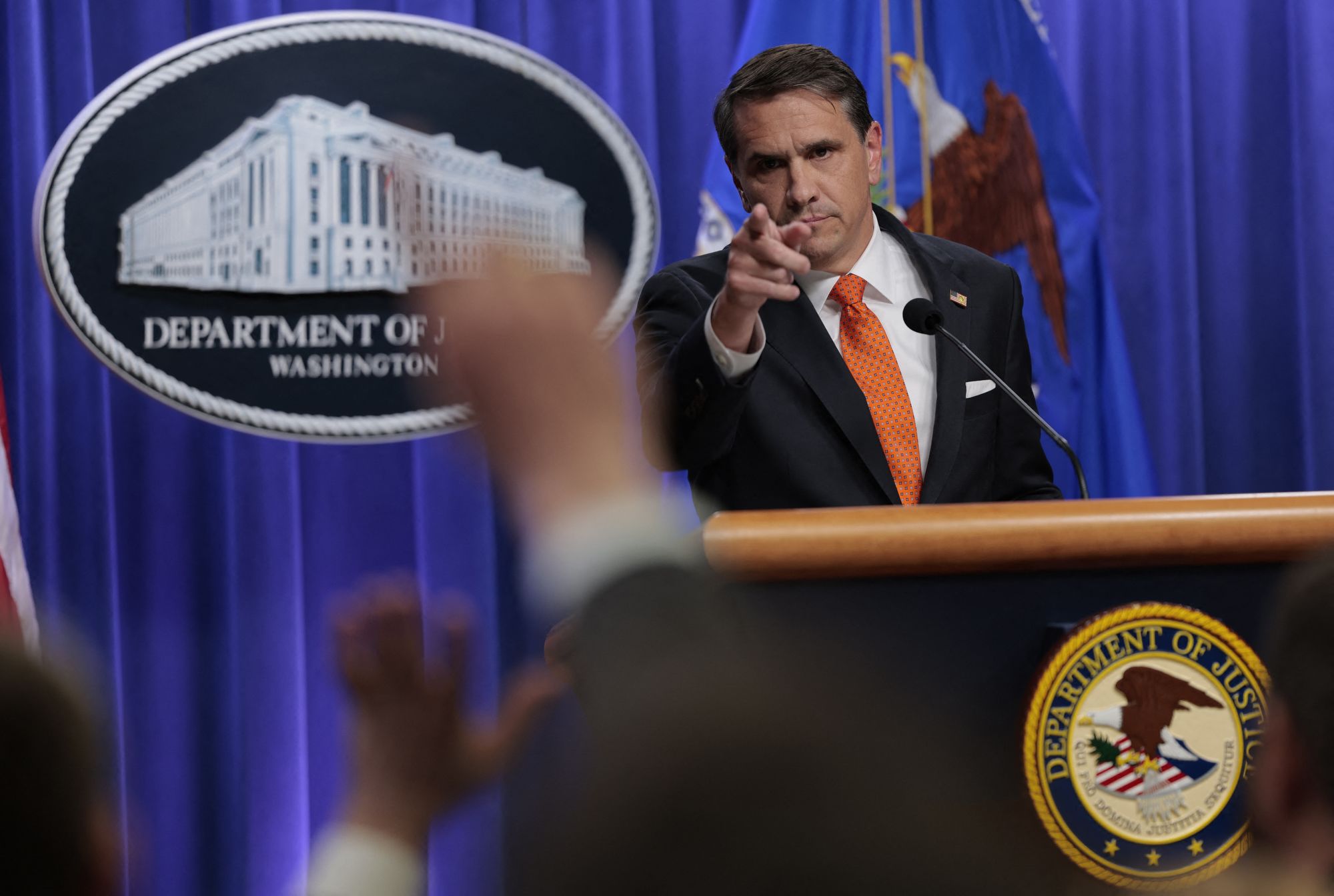 <i>Kent Nishimura/AFP/Getty Images via CNN Newsource</i><br/>US Acting Attorney General Todd Blanche during a news conference about the Trump administration's anti-fraud efforts at the Department of Justice headquarters in Washington
