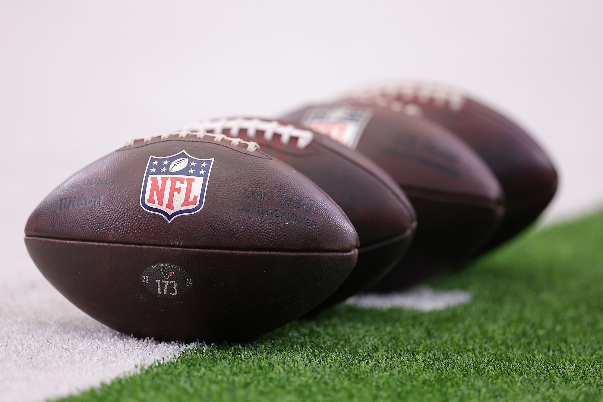 <i>Alex Slitz/Getty Images via CNN Newsource</i><br/>Footballs are seen before the game between the Houston Texans and the Arizona Cardinals at NRG Stadium on December 14 in Houston