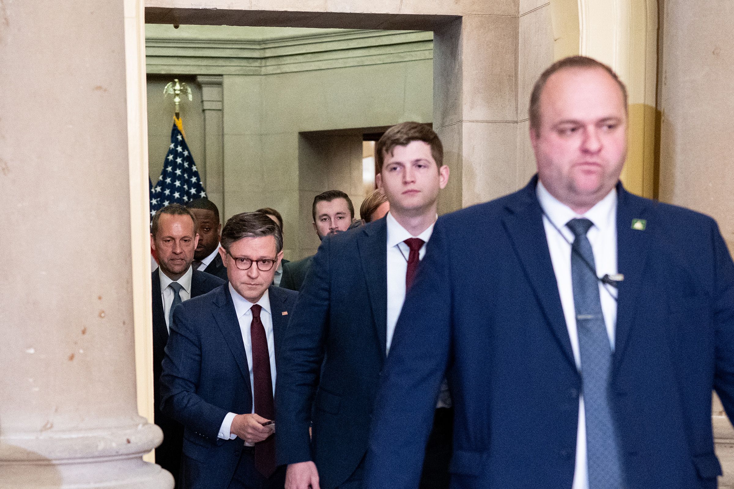 Speaker of the House Mike Johnson walks to the House chamber on Wednesday, April 29, 2026.