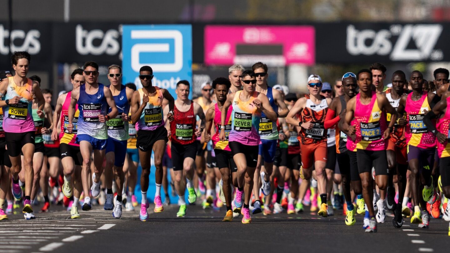 Patrick Dever (GBR) and Phil Seseman (GBR) start the Elite Men's Race ahead of the mass during the TCS London Marathon on Sunday 26th April 2026.