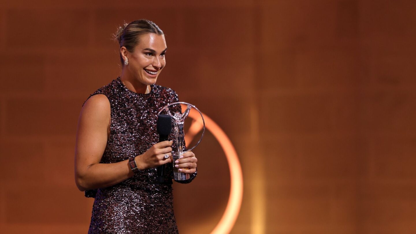 <i>NBC Olympics</i><br/>Aryna Sabalenka receives the Laureus World Sportswoman of the Year Award.