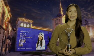 Chloe Kim receives the Laureus World Action Sportsperson of the Year Award.