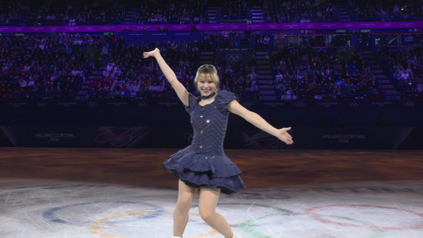 <i>NBC Olympics</i><br/>Alysa Liu poses during one of her gala routines.