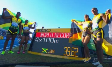 Jamaica competes in the mixed 4x100 relay at the 2026 World Athletics Relays.