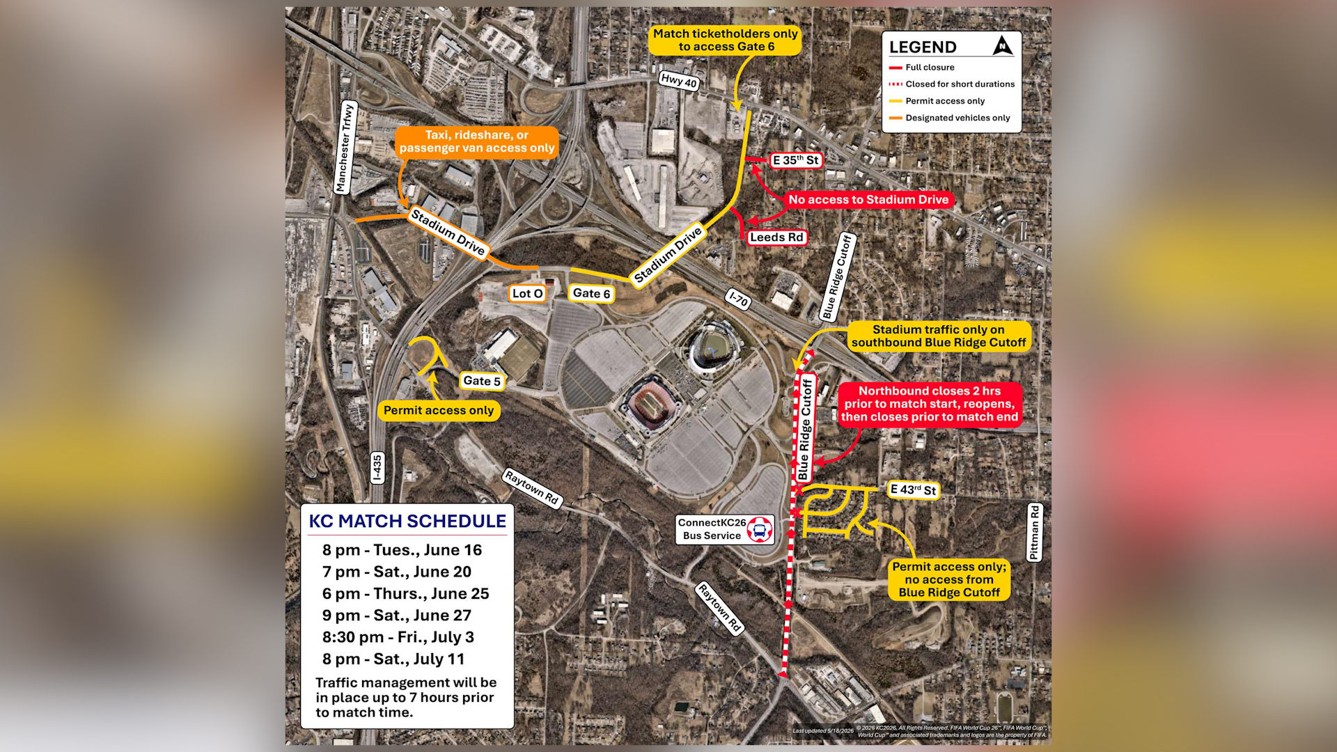 Some areas around Arrowhead will be inaccessible for World Cup matches