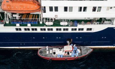 The cruise ship MV Hondius sits off Praia