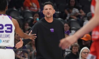 Phoenix Mercury head coach Nate Tibbetts talsk to his team as they take on Team Japan during their preseason game at Mortgage Matchup Center in Phoenix