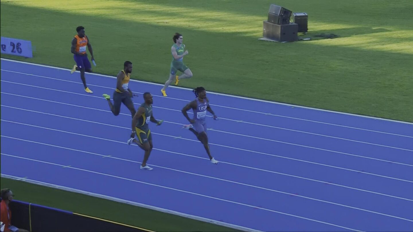 <i>NBC Olympics</i><br/>Team USA competes in the men's 4x100 relay victory at the 2026 World Athletics Relays.