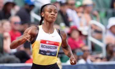 Sha'Carri Richardson competes in the first round of the women’s 100-meter dash during day one of the USATF Outdoor & Para National Championships at Hayward Field in Eugene on July 31