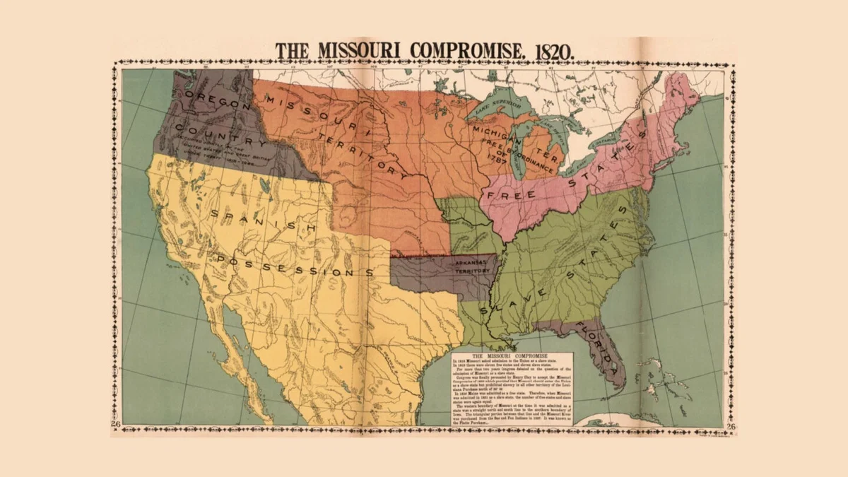 The Missouri Compromise allowed Missouri to be a slave state and Maine to be a free state. It also established guidelines for newly added states and their slavery or free status. The 1820 doctrine was the precursor to Missouri officially becoming a state in 1821.
