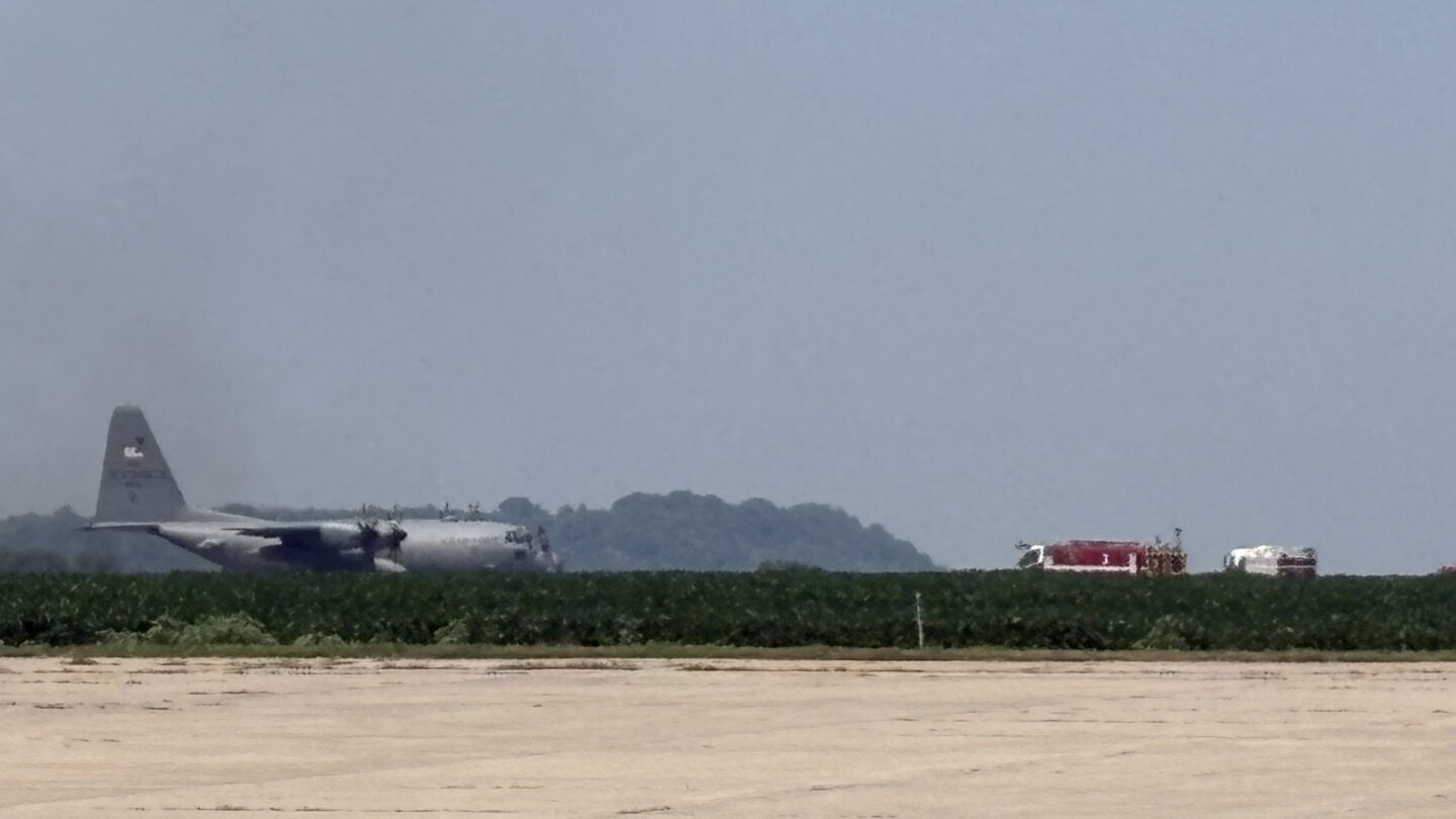 A C-130 Aircraft makes an emergency landing at Rosecrans Airport.